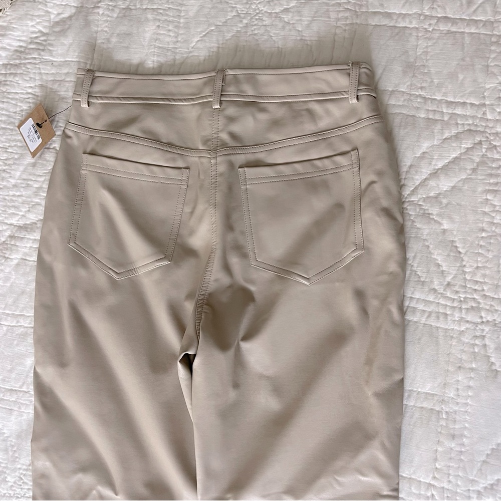 Cream Faux Leather Pants